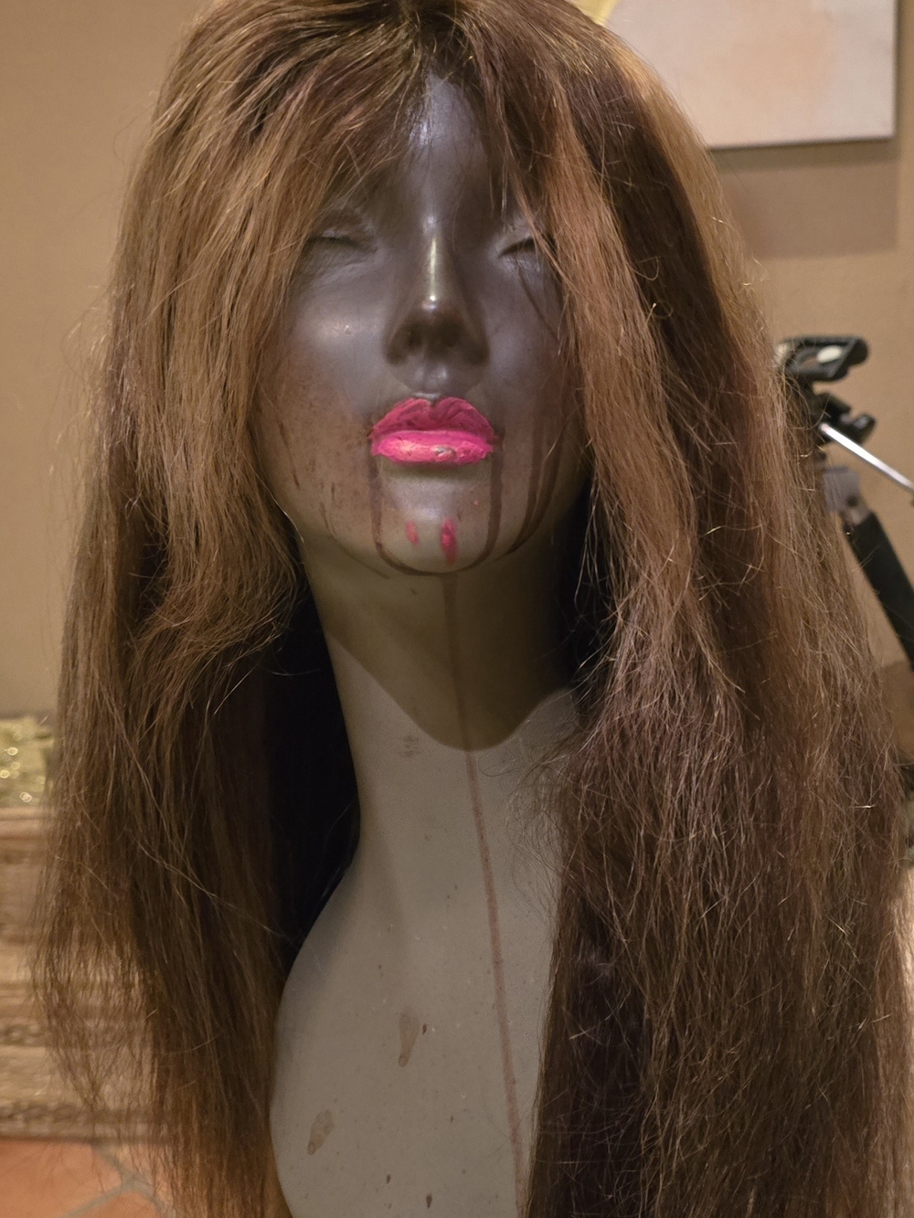 Long Light Yaki Straight Human Hair Lace Front Wig W/ Hightlights